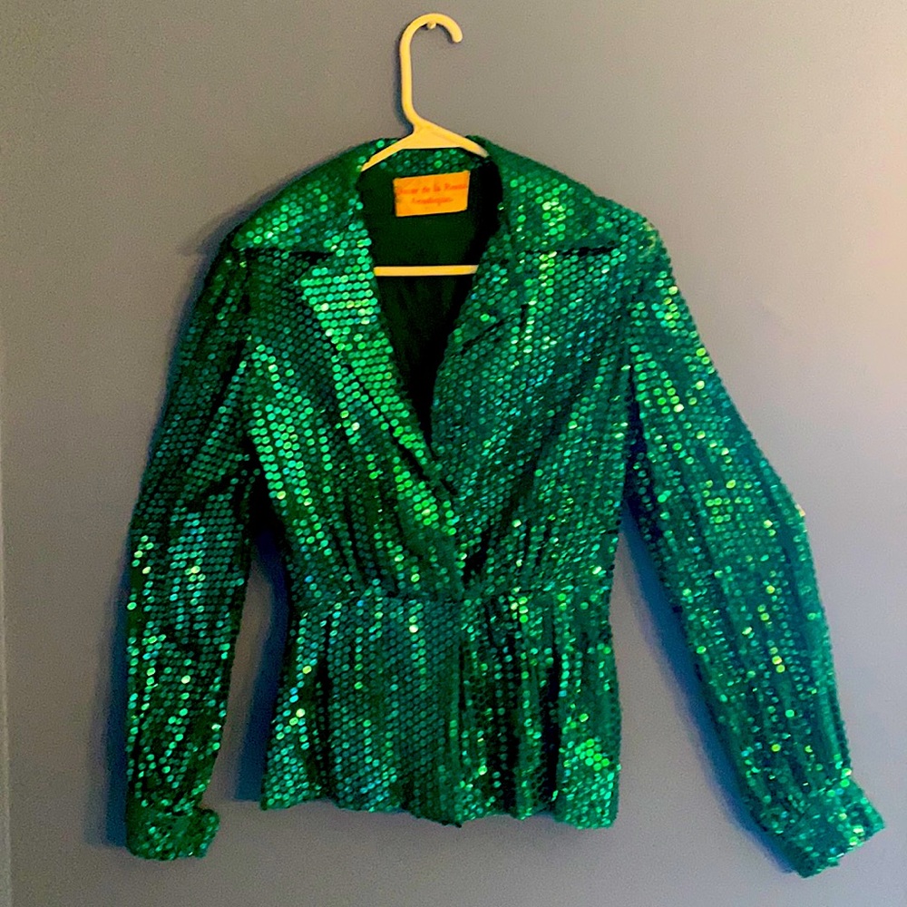 Vintage Oscar de la Renta Green Sequin Jacket -10